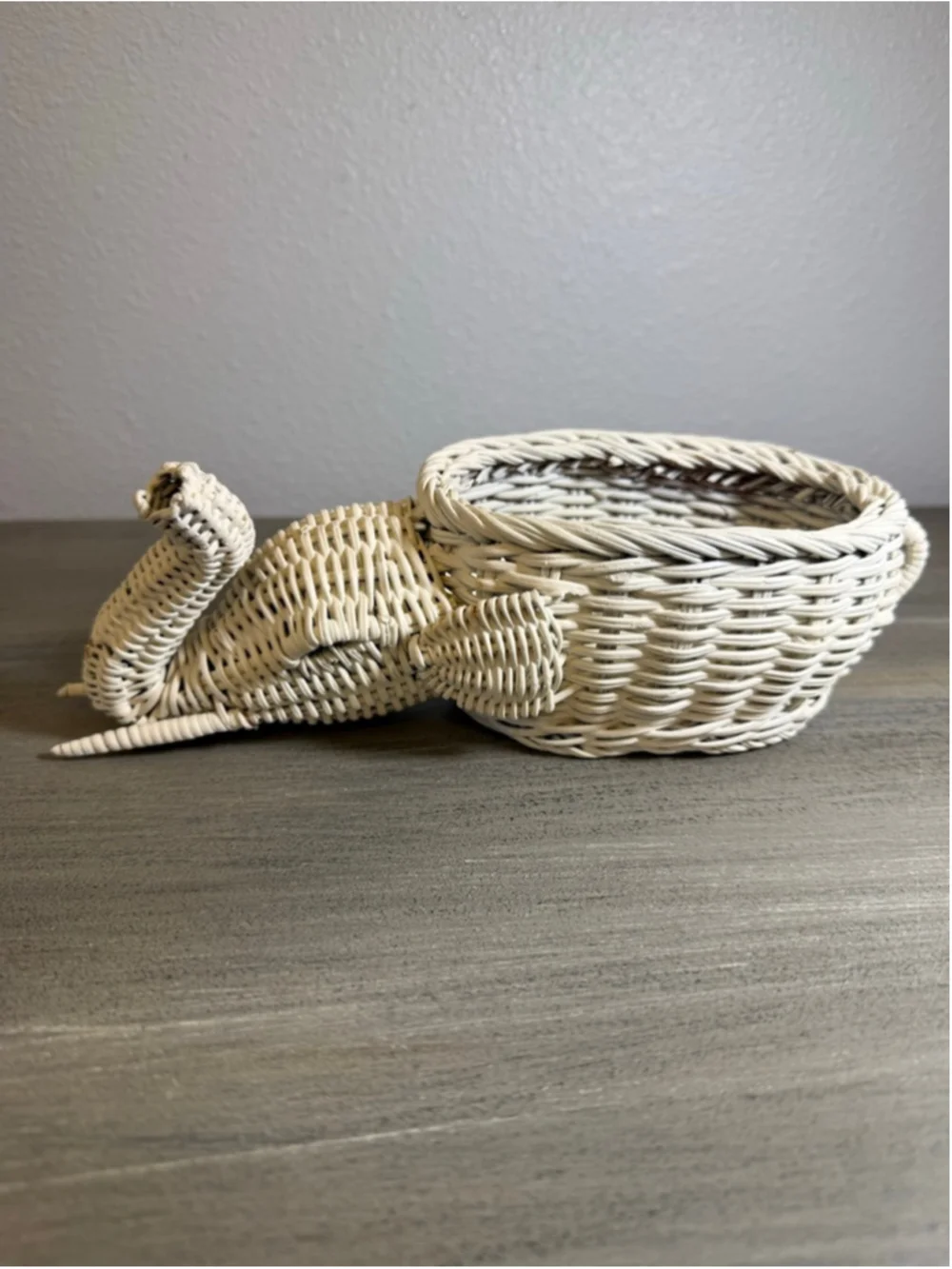 vintage white wicker elephant planter trinket basket Boho MCM